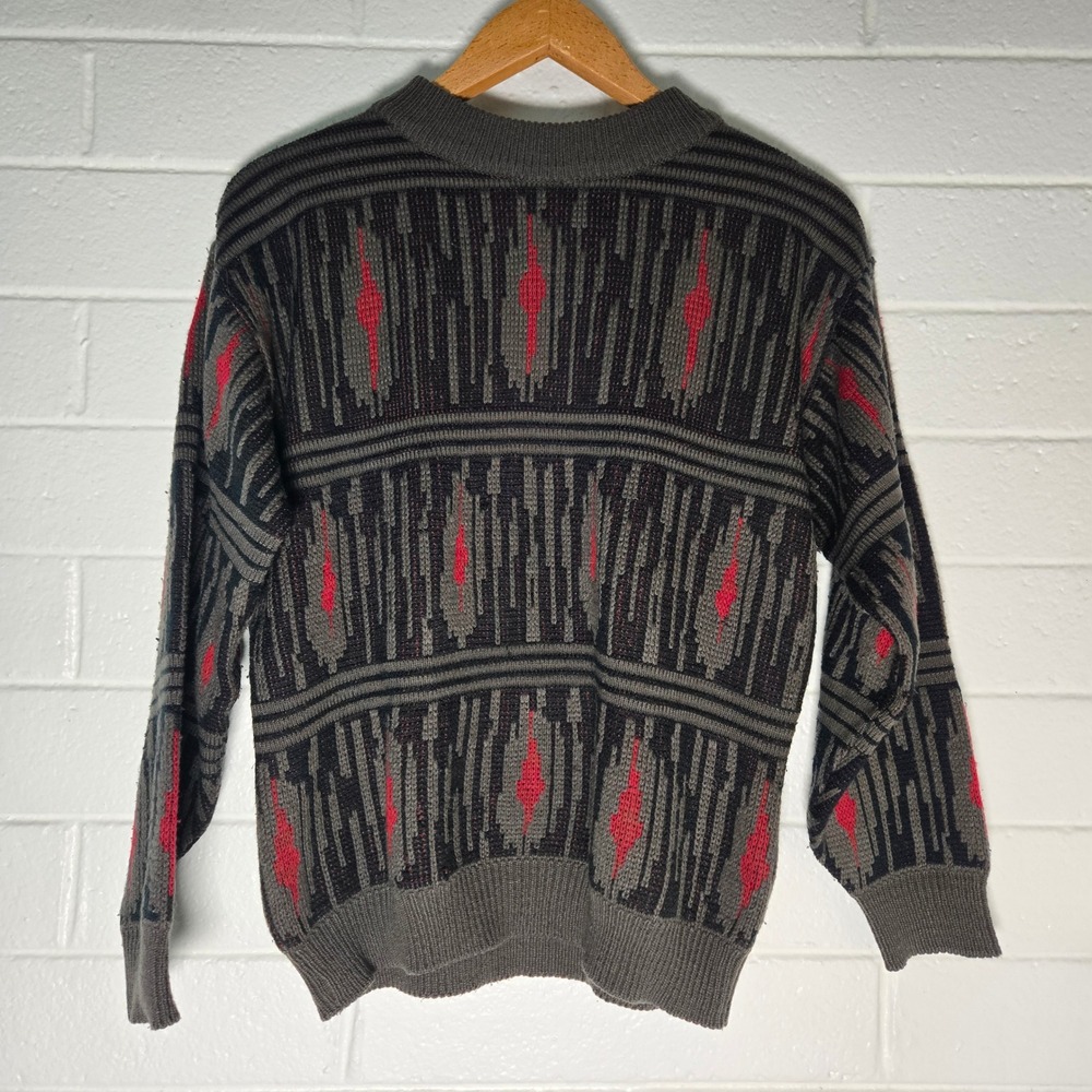 Vtg Hoopla‎ Sweater Mens Small Abstract Geometric Knit 1989 Cosby 80s Textured